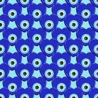 Evil eye pattern. Greek heart bead and turkish blue nazar seamless background. Amulet for luck and energy protection against envy. Vector wallpaper