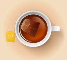 Isolated porcelain cup with tea bag top view vector