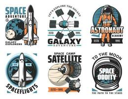 Space and planets exploration vector icons