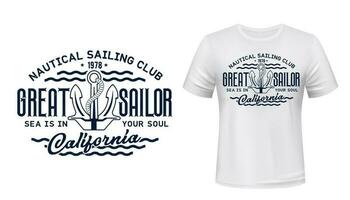Nautical sailing club t-shirt vector print mockup