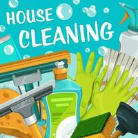 House cleaning service, clean home and laundry vector