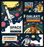 Astronaut academy, space and galaxy exploration vector