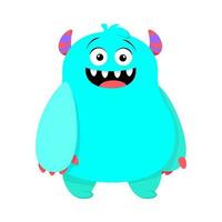 Blue smiling monster with horns on a white background vector