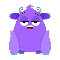 Purple smiling monster with horns on a white background vector