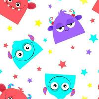 Multicolored monsters with stars in a seamless pattern on a white background vector