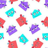 Multicolored monsters in a seamless pattern vector