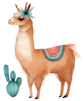 schattig lama waterverf clip art ai generatief png