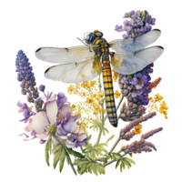 Spring Flower Dragonfly Watercolor png