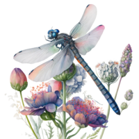 primavera fiore libellula acquerello ai generativo png