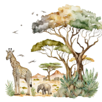 safari Afrique animaux aquarelle ai génératif png