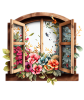 Blumen- Fenster Aquarell Clip Art ai generativ png