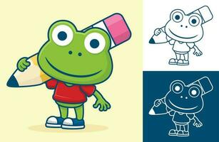 Funny frog with big pencil. Vector cartoon illustration in flat icon style