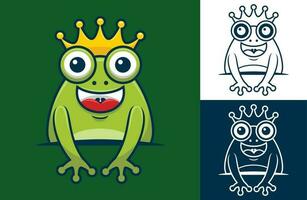 Funny frog wearing golden crown. Vector cartoon illustration in flat icon style