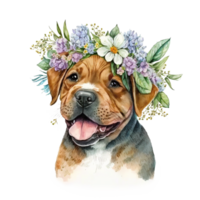 printemps fleur floral chien aquarelle ai génératif png