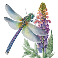 primavera fiore libellula acquerello ai generativo png