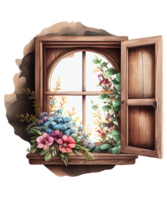 Blumen- Fenster Aquarell Clip Art ai generativ png