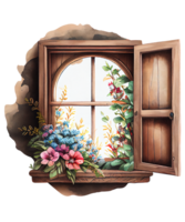 floral ventana acuarela clipart ai generativo png