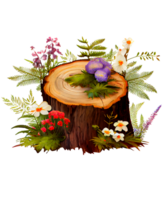 Flower Wooden Stump Watercolor png