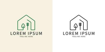 House and tree simple logo. Line logo style. Organic lifestyle branding. design simple vector editable