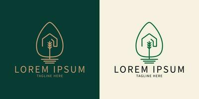 House and tree simple logo. Line logo style. Organic lifestyle branding. design simple vector editable