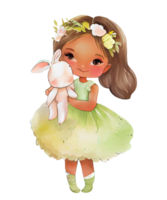 Girl And Rabbit Watercolor png