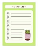 Cute to do list template with floral element. Funny design of daily planner, schedule or checklist. Perfect for planning, memo, notes and self-organization. Vector hand-drawn illustration.