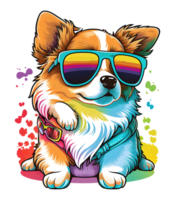 cute dog with glasses, fun colorful concept, for print design like t-shirt design, stickers, etc. png