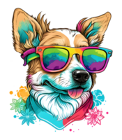 mignonne chien avec lunettes, amusement coloré concept, pour impression conception comme T-shirt conception, autocollants, etc. génératif ai png