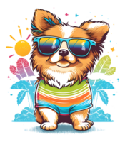 mignonne chien avec lunettes, amusement coloré concept, pour impression conception comme T-shirt conception, autocollants, etc. génératif ai png