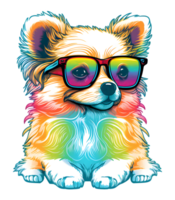 fofa cachorro com copos, Diversão colorida conceito, para impressão Projeto gostar camiseta projeto, adesivos, etc. generativo ai png