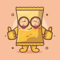 funny snack chip character mascot with thumb up hand gesture isolated cartoon in flat style design vector