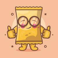 gracioso bocadillo chip personaje mascota con pulgar arriba mano gesto aislado dibujos animados en plano estilo diseño vector