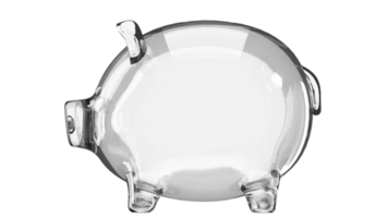 Empty glass piggy bank isolated side view on transparent background, 3D rendering png