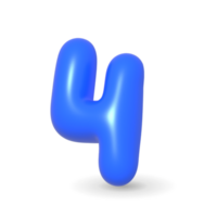 brillant minuit bleu ballon chiffre quatre. 3d réaliste conception élément. pour ventes. png