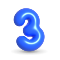 Colorful Midnight blue balloon digit three. 3d realistic design illustration. For Events. png