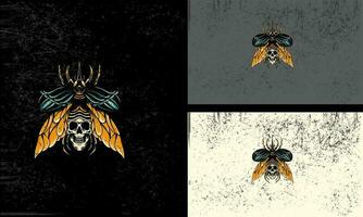 head skull and insect vector mascot flat design