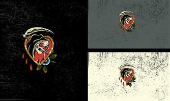 head skull and red flowers love vector mascot flat design