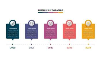 Business timeline infographic template design with icons, five steps or options. vector