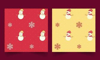 Vector Illustration Of Snowman And Snowflakes On Dotted Background In Two Color Options.