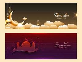 Ramadan Kareem or Ramadan Mubarak Header or Banner Set. vector