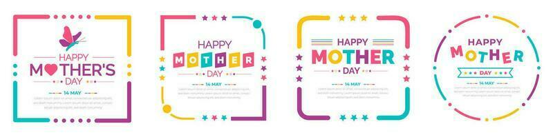 happy mother day colorful text or typography design template set. vector