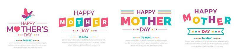 happy mother day colorful text or typography design template set. vector