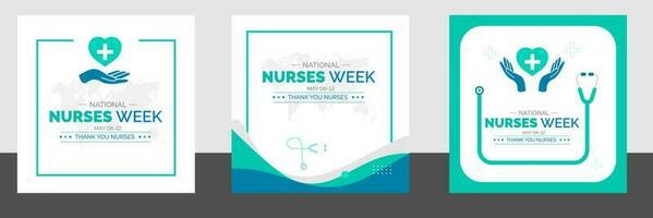 National Nurses Week social media post banner design template set. National Nurses Week background or banner design template celebrated in may vector