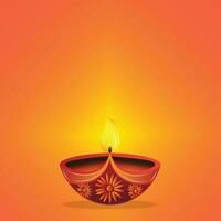Big diya oil lamp on Diwali holiday background. Diwali festival. Festival of lights. Space for your text. Use for greeting card, banner, flyer, template. vector
