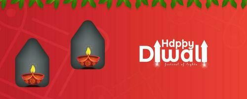 Happy Diwali. social media header website or banner design with oil lamp on red backgrounds for Diwali Festival celebrate. Vector