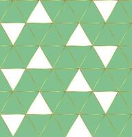 Seamless pattern with green, white and gold triangles design. Geometric vector design.