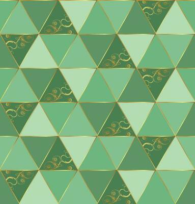 Seamless pattern with gold swirl design. Green and gold geometric vector design.