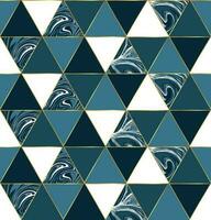 Seamless pattern with marble design. Blue, white and gold geometric vector design.