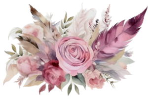 Beautiful flower with leaf watercolor AI Generate png