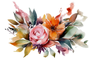 fleur avec feuille aquarelle ai produire png